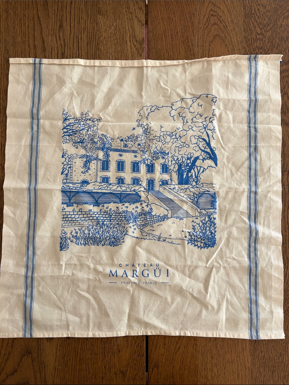 THIEFFRY 100% Cotton Château Margüi Provence, France Blue & Cream Tea Towel